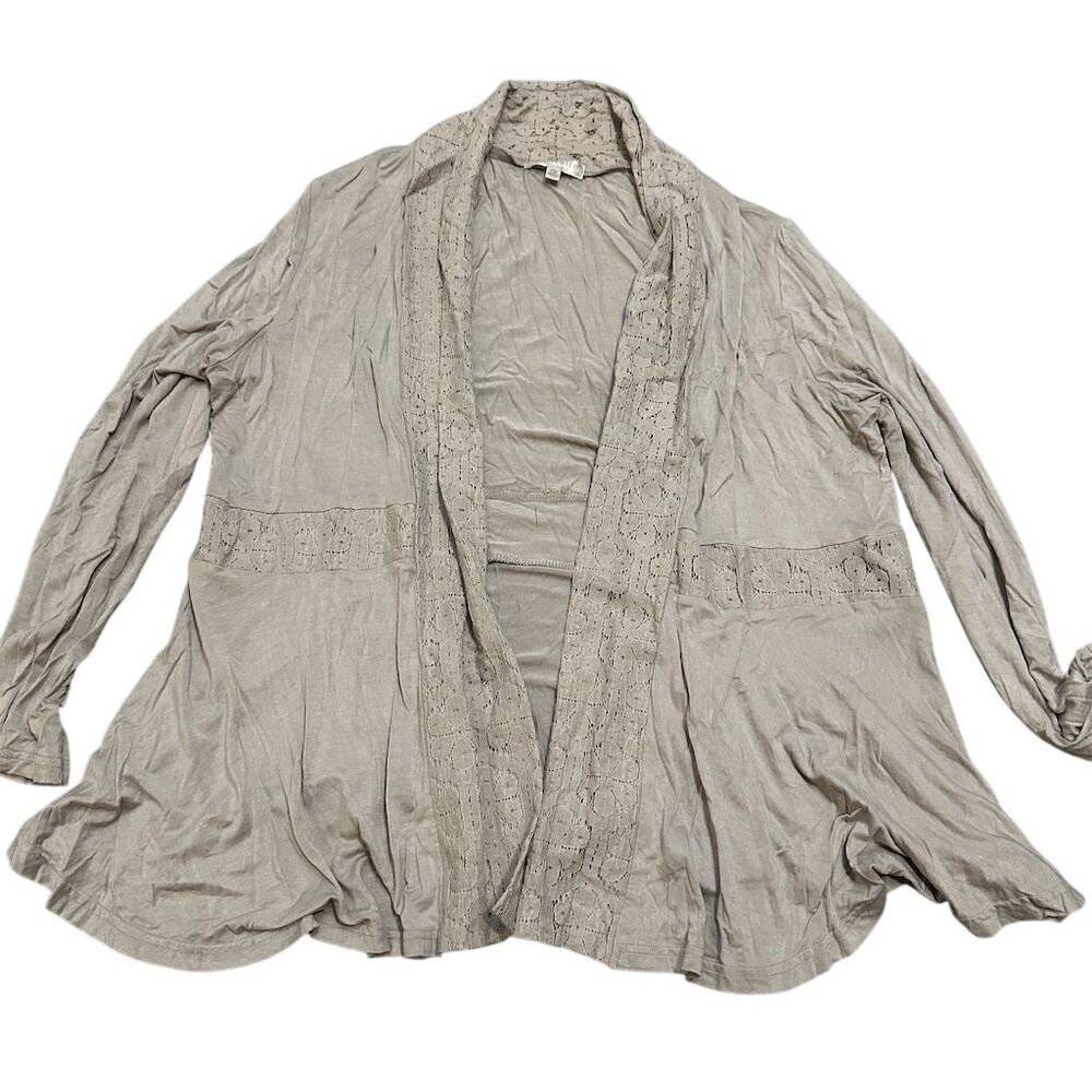 Light Taupe Open-Front Lace-Trim Jacket
